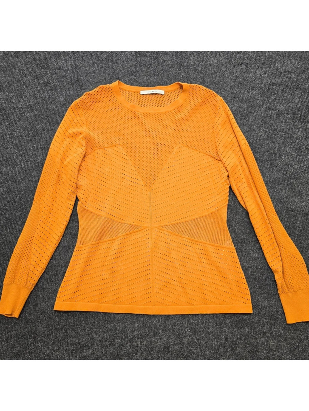 Uterque Mustard Yellow Open Knit Sweater L Pointelle Mesh Long Sleeve Inditex